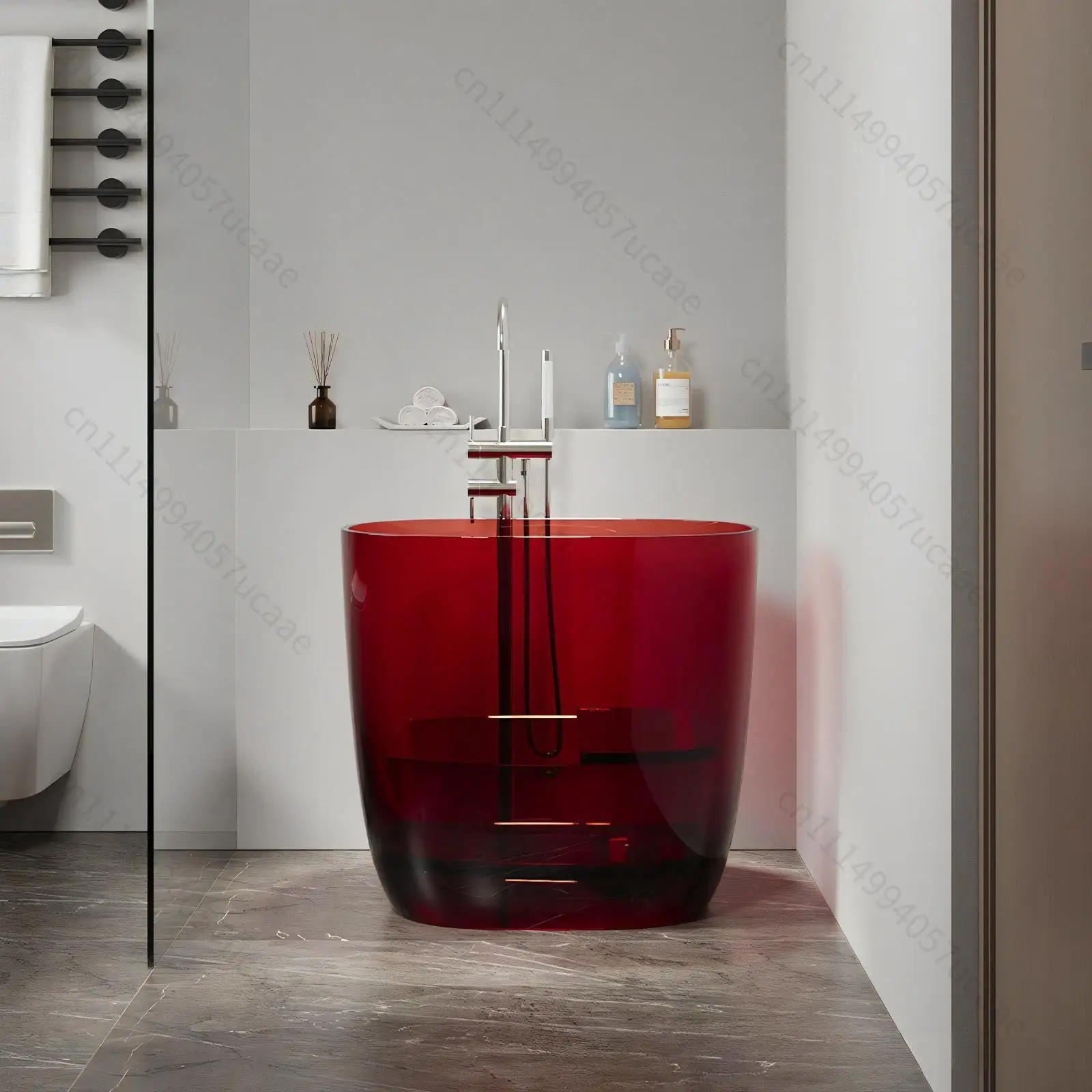 Freestanding Transparent Resin Artificial Soaking Bathtub Drainer Indoor Villa Use Mini Size Bathtubs