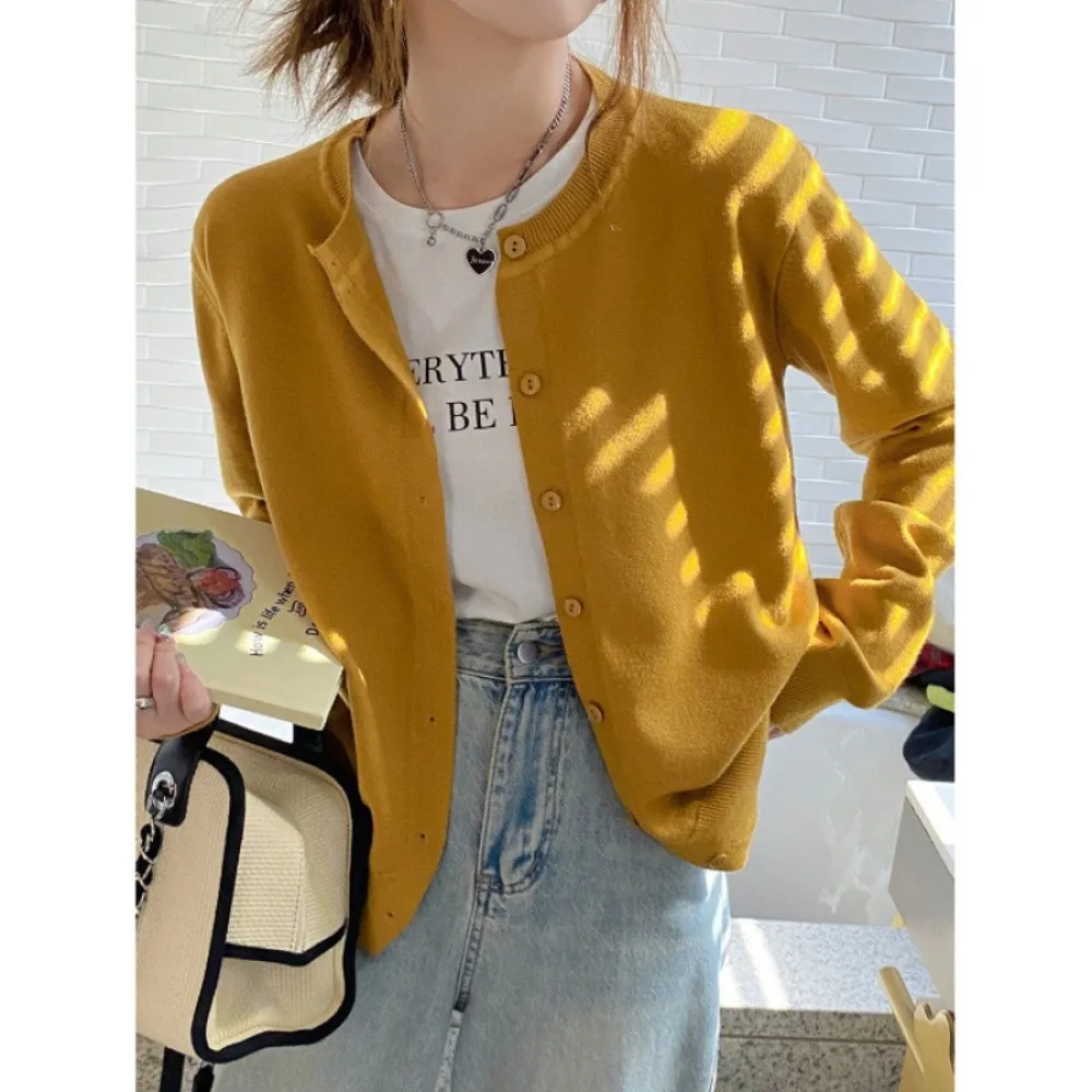 Casual Long Sleeve Knit Cardigan Solid Color Single Breasted Women Cardigan O Neck Women Sweater