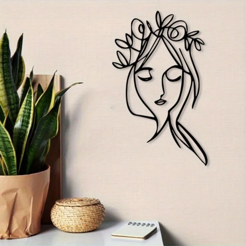 CIFbuy Elegant Floral Woman Iron Wall Art Metal Sculpture Rustproof Hanging Decor Modern Home Living Room Ornament Gift