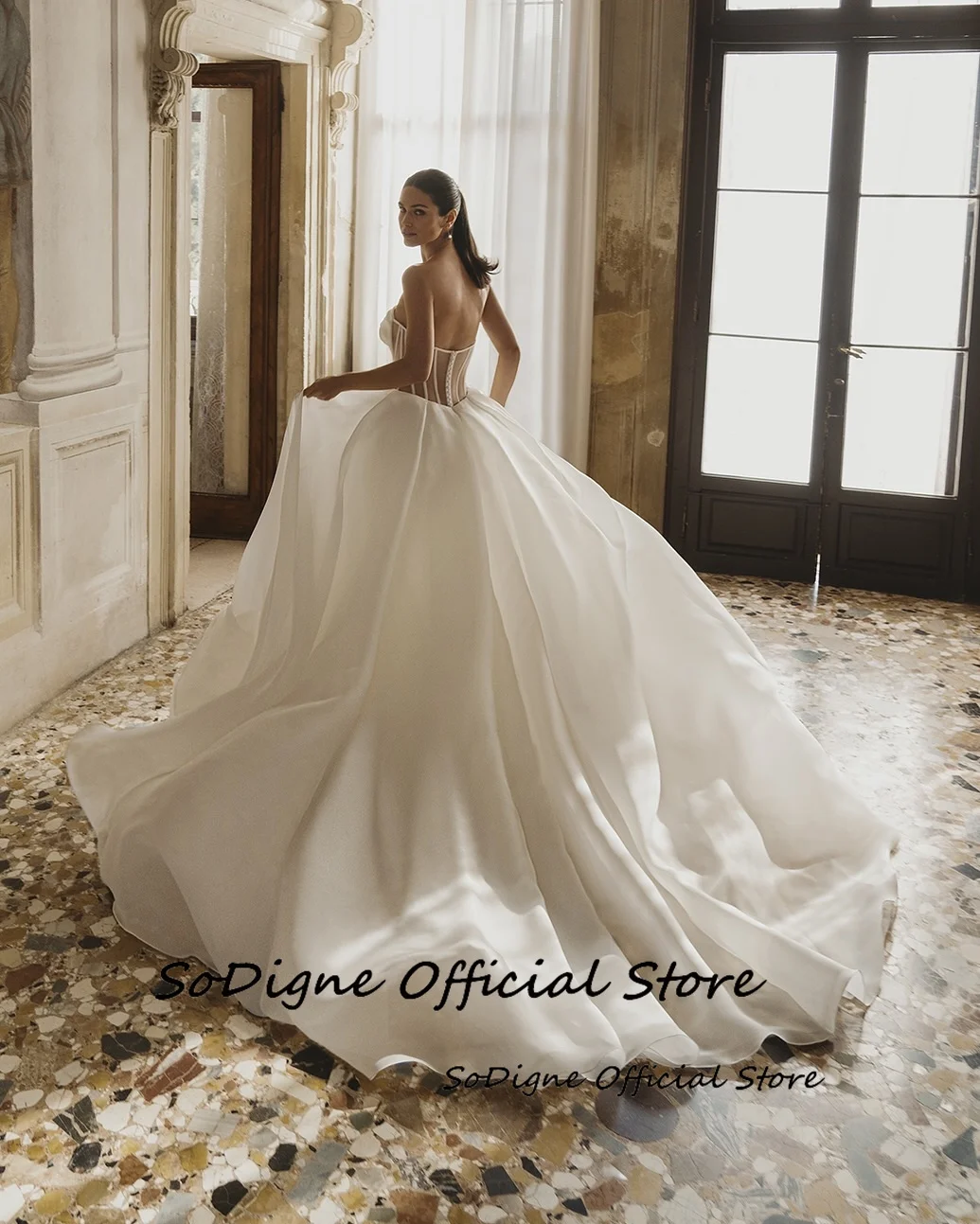 SoDigne A-lijn Organza Bruid Jurken Sweetheart Mouwloze Trouwjurk Strand Lange Bruidsjurken vestidos de novia Aangepaste