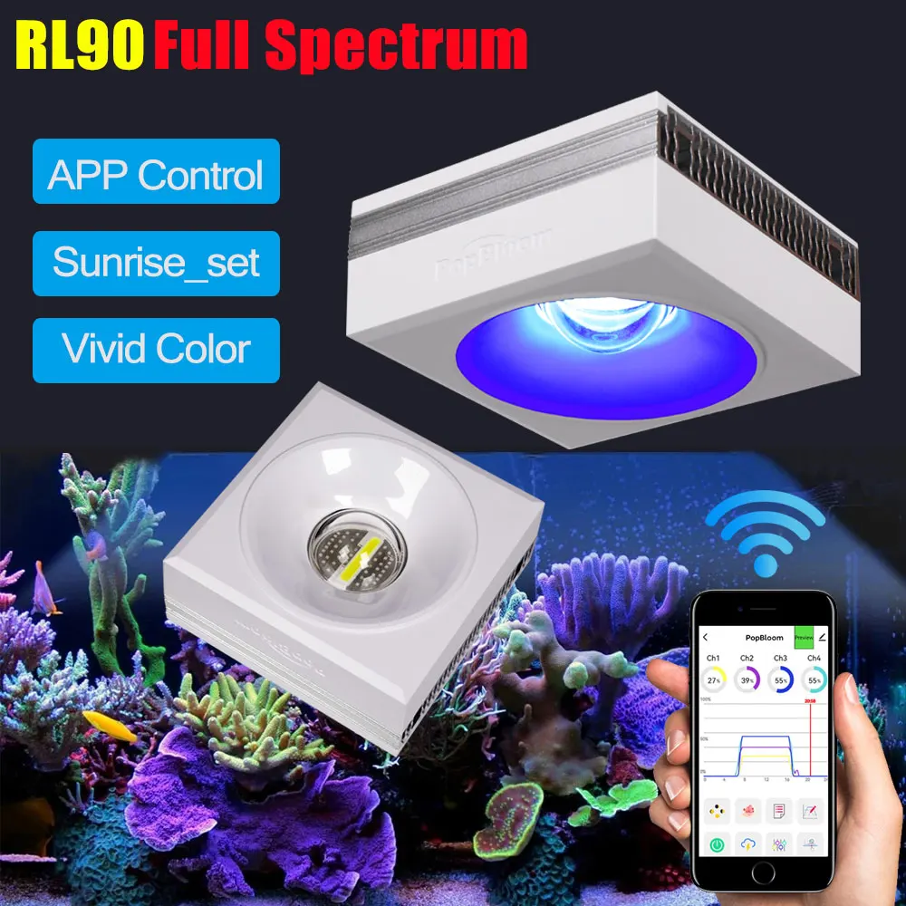 NEW PopBloom WiFi Aquarium Light 100W, Full Spectrum APP Program Marine Aquarium Lamp for 40-70cm Reef Coral SPS/LPS Growth Tank