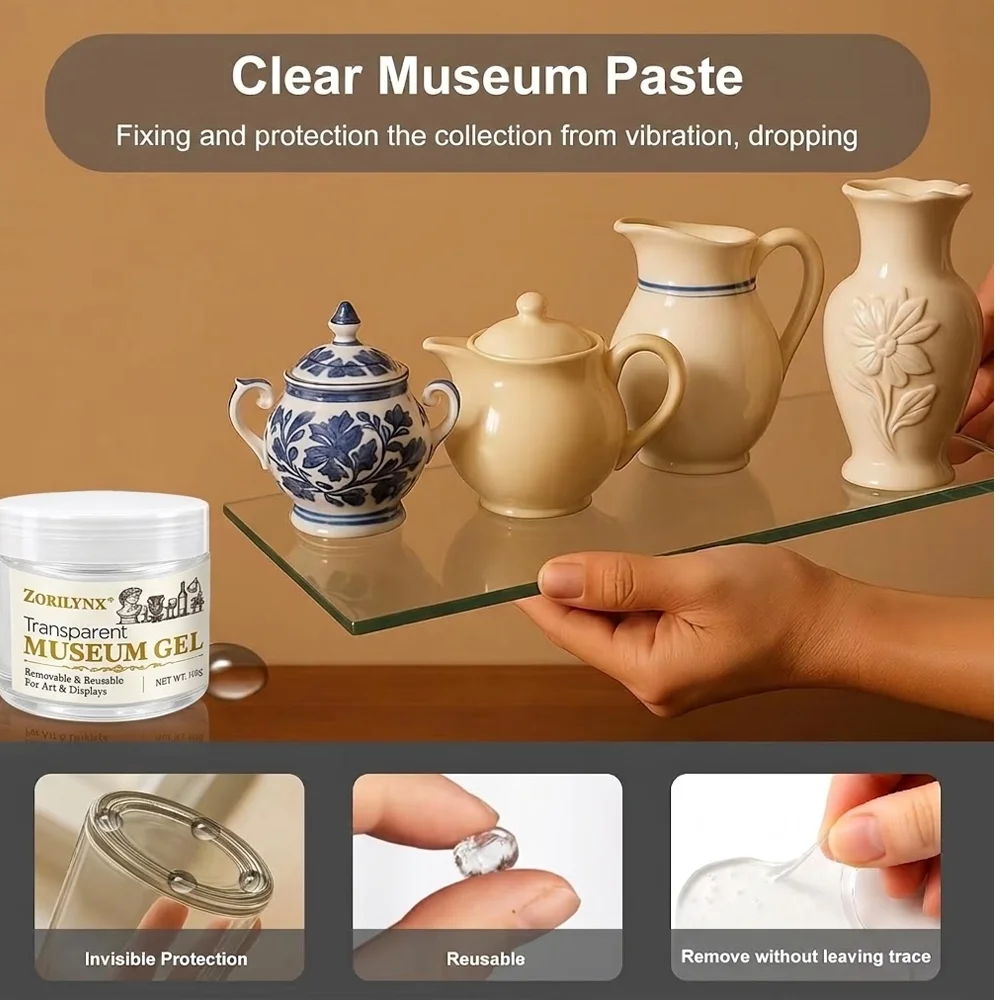 Crystal Clear Museum Wax for Anchoring Collectibles and Artifacts,Museum Putty, Neutral Museum Wax Clear Adhesive Reusable