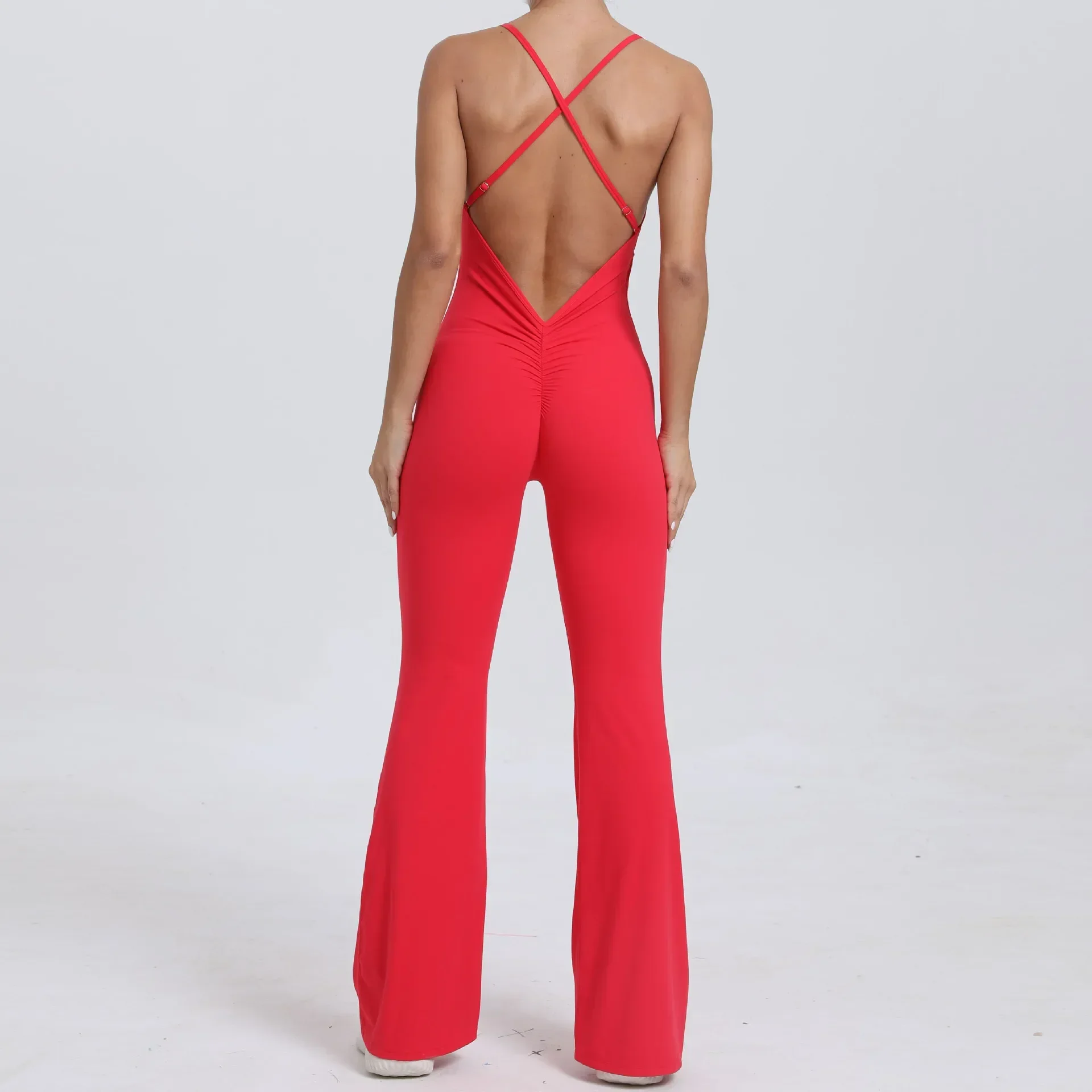 Fitness-Overall mit Schlaghose, Sport-Jumpsuit für Damen, Sportbekleidung 2026, Yoga-Workout-Set, Sport-Outfit, Activewear in Rot, Blau, Kaffee, Marineblau, Grau