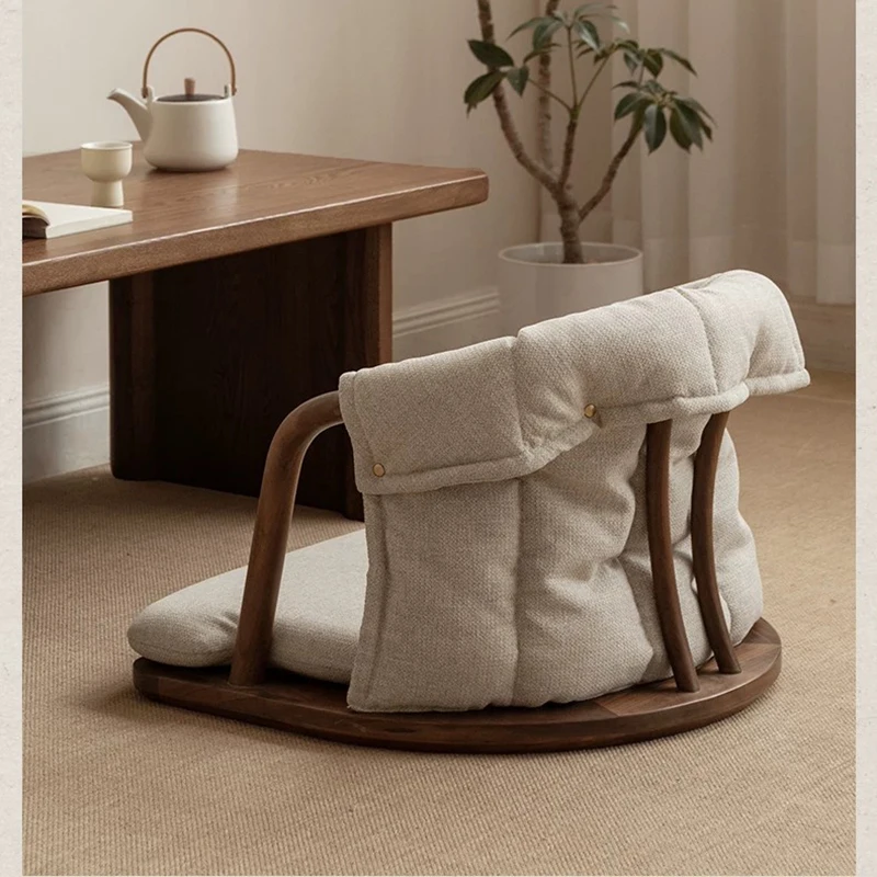 Solid wood tatami tea chair, Japanese low-profile round chair, living room soft-backed backrest, meditation and Zen chair