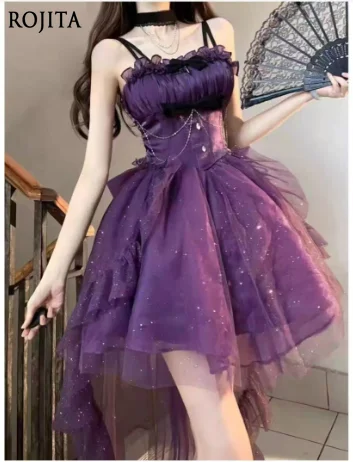 

Dress Women Kawaii Ruffles Bow Suspender Princess Dresses Sweet Fairy Party Trailing Dress Victorian Mini Gothic Lolita Jsk