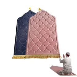 Premium Muslim Prayer Mat - Thick, Large, Soft, Padded Fleece Blanket For Kneeling With Embossed Design And Non-Slip Base