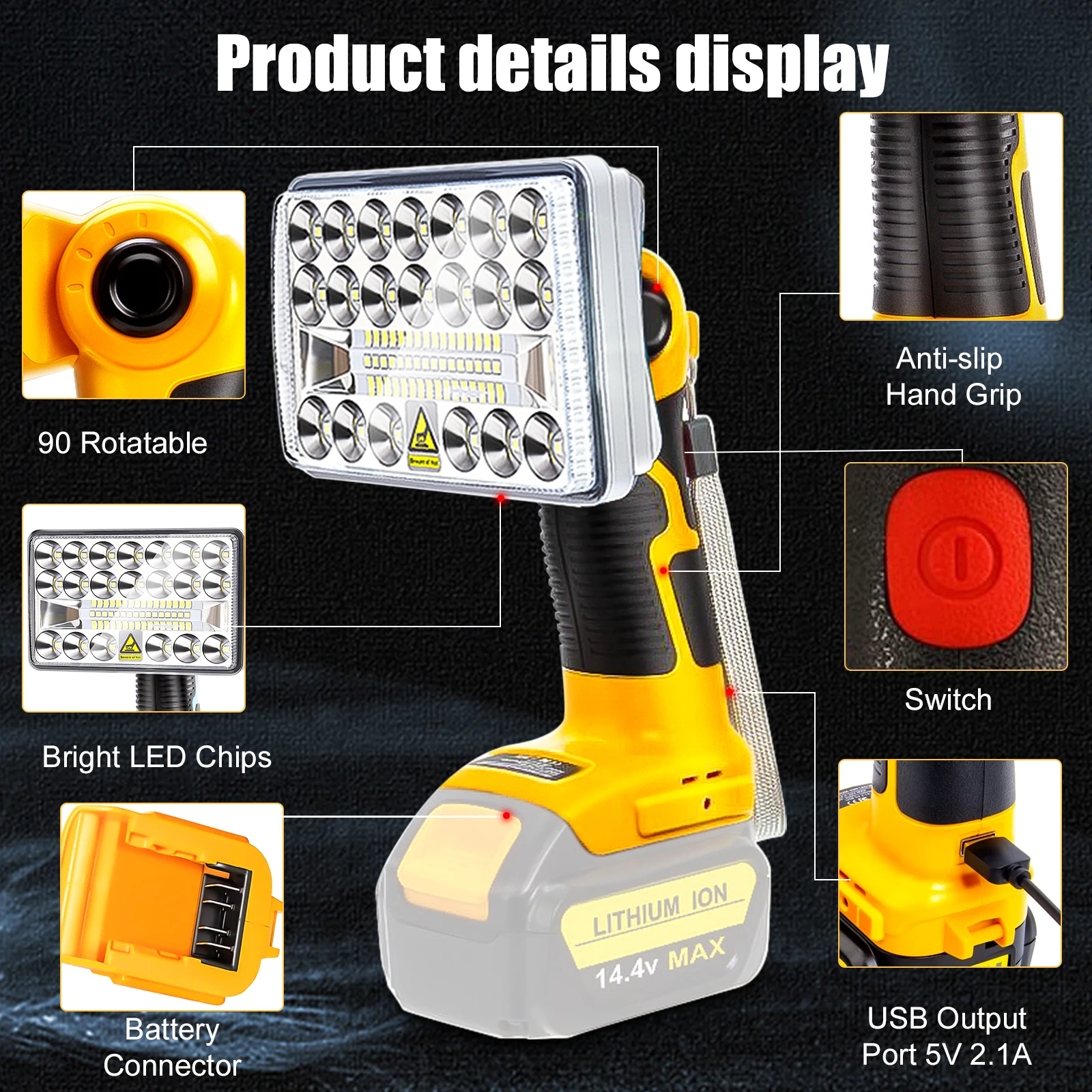 5 Inch Cordless LED Work Light for Dewalt 20V Battery 18W 2000LM Flashlight LED Flood Light for Outdoors and Job Site Lighting