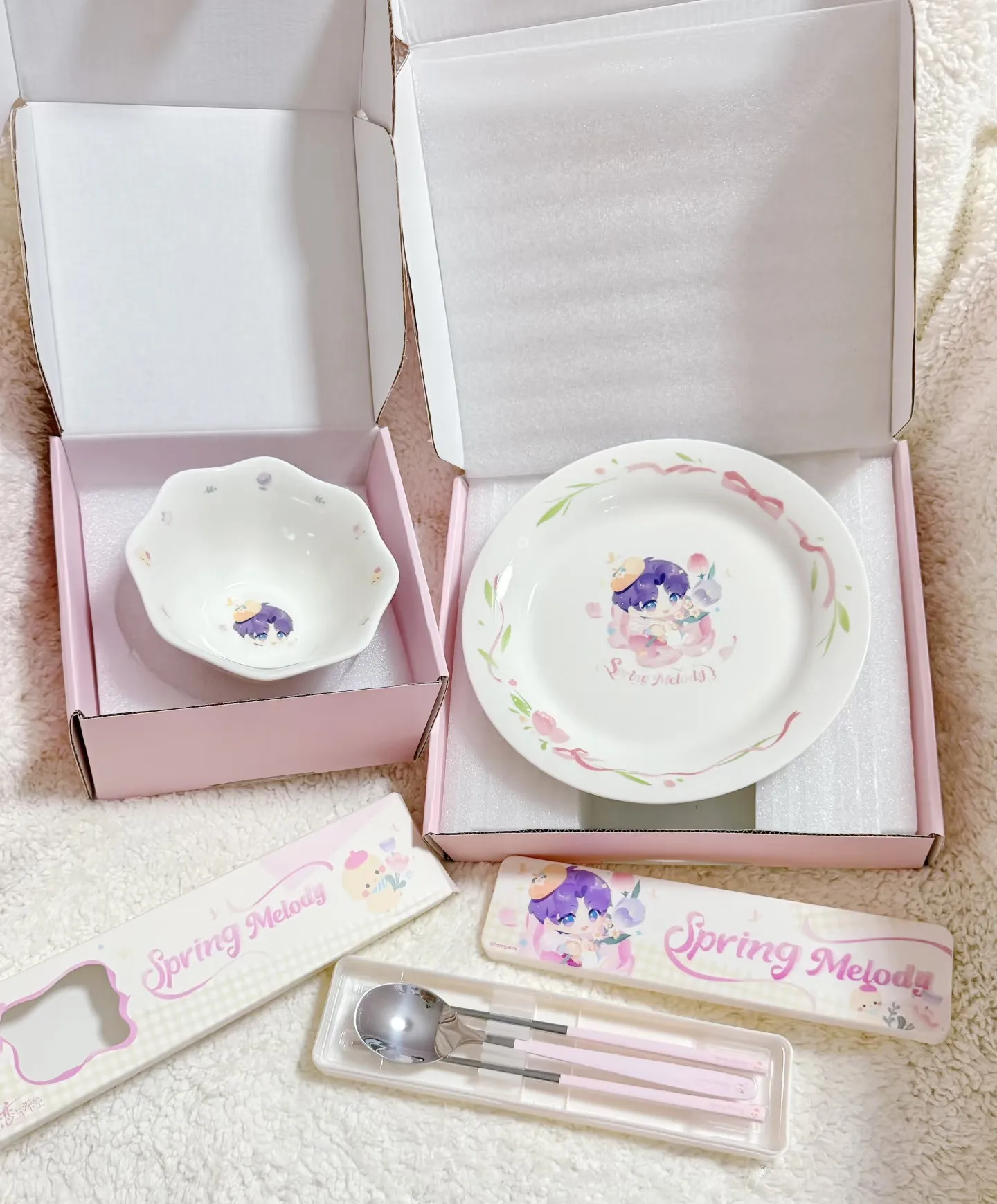In Stock Official Rafayel Love and Deepspace Rafayel Tableware Set  Bowl Plates Chopsticks Spoon Spring Melody Series Anime Game
