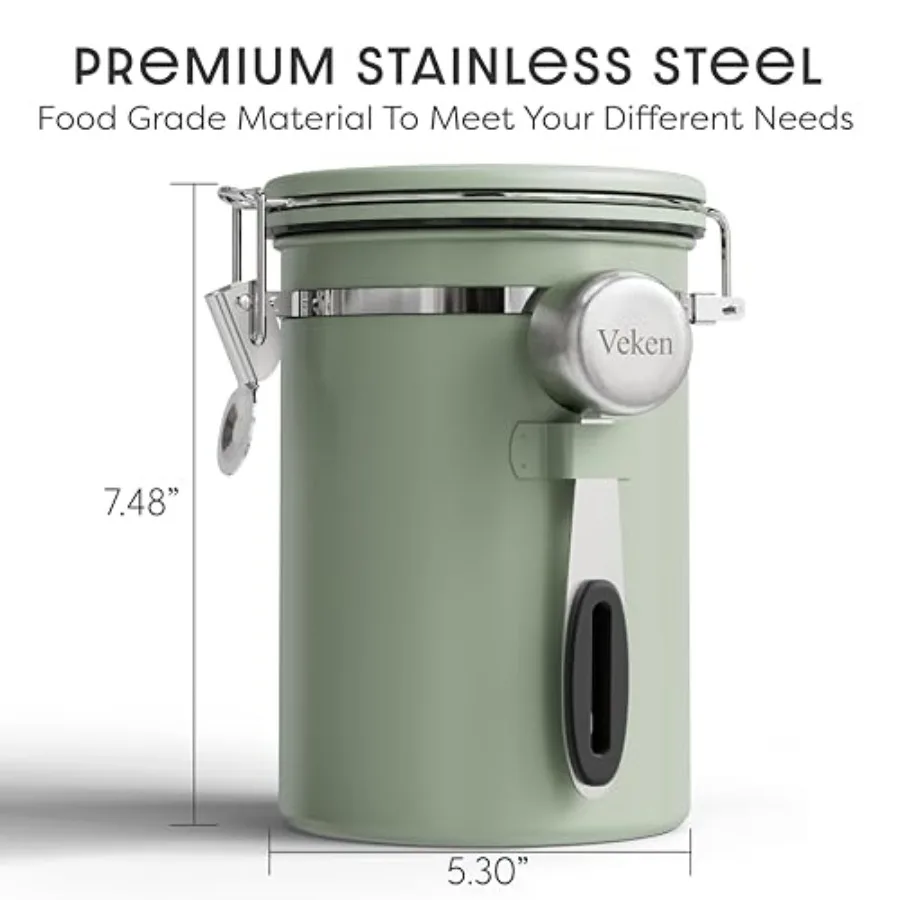 Coffee Canister with Window, Airtight Stainl Steel Kitchen Food Storage Container with Lids, Date Tracker and Scoop for Grounds