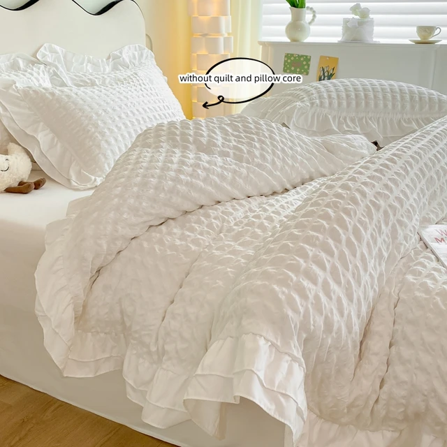 3pcs Korean lace Bedding set seersucker Duvet Cover Set (1*Duvet Cover + 2*Pillowcase, Without Core)for bedroom guest room 3