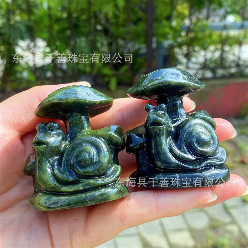 Natural Serpentine Quartz Crystal Snail Mushroom Sculpture Polished Small Cute Gemstone Animal Carving Specimen Home Decoration