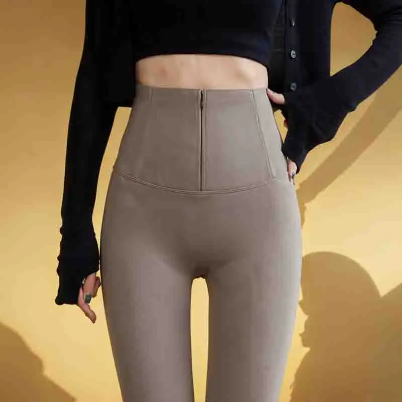 Leggings svasati da donna a metà polpaccio, fluff di carbone, stringati, floccaggio polare, club, abbigliamento nudo, aderente, carino, ricamato, sexy