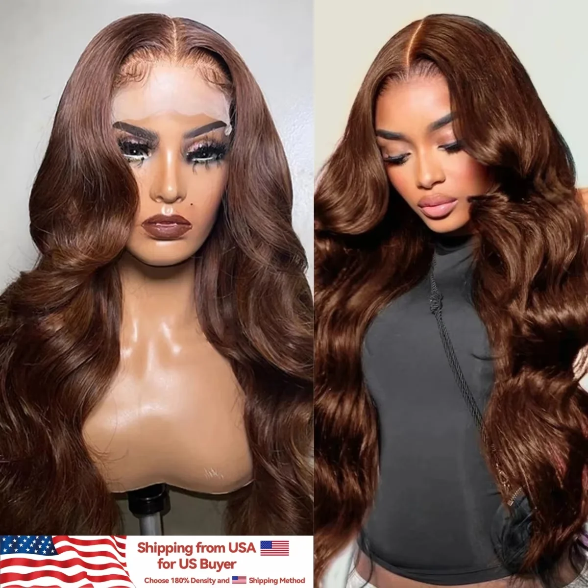 HD Chocolate Brown 13x4 Body Wave Lace Front Human Hair Wigs Brazilian Brown Hair 34 inch Lace Frontal Wig For Women Pre plucked