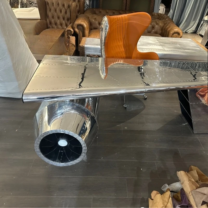 Aluminum leather aircraft table boss table and chair combination, domineering front desk bar solid wood