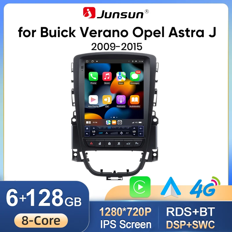 Junsun 9,7'' Tesla-Style Android Autoradio für Opel Astra J Vauxhall Buick Verano 2009-2013, kabellos für Apple CarPlay, Auto-IPS-Bildschirm, Stereo-Multimedia-Videoplayer, intelligente