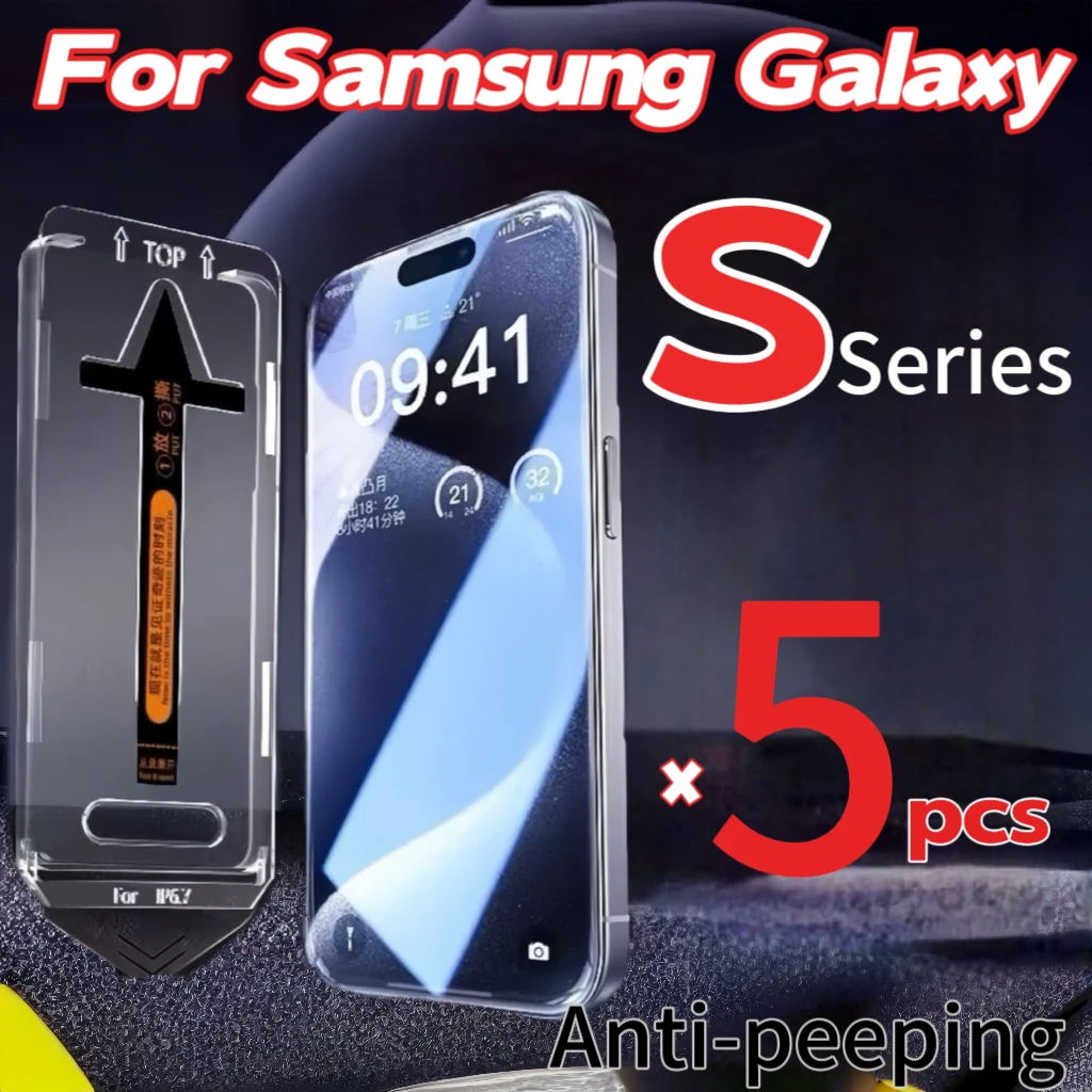 

5Pcs Samsung Galaxy S25 S24 Ultra S23 S22 Plus Anti Peeping Tempered Glass Screen Protector Dust Free With Install Kit