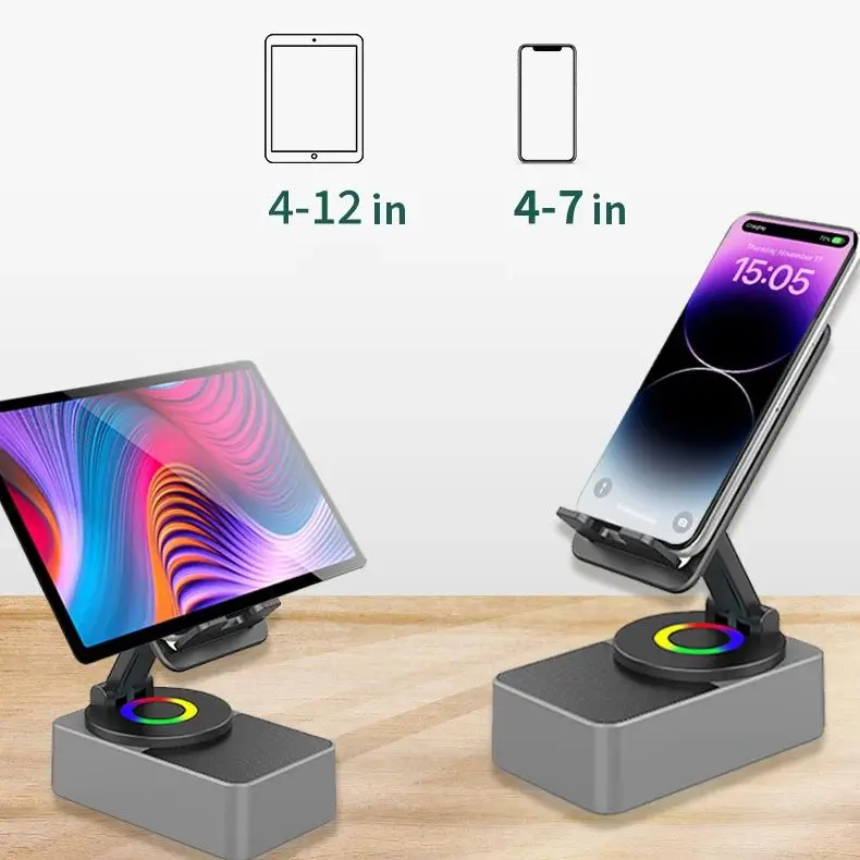 Cell Phone Stand with Wireless Bluetooth Speaker Led Color Changing Light Foldable Phone Stand with Anti-Slip Base Many options