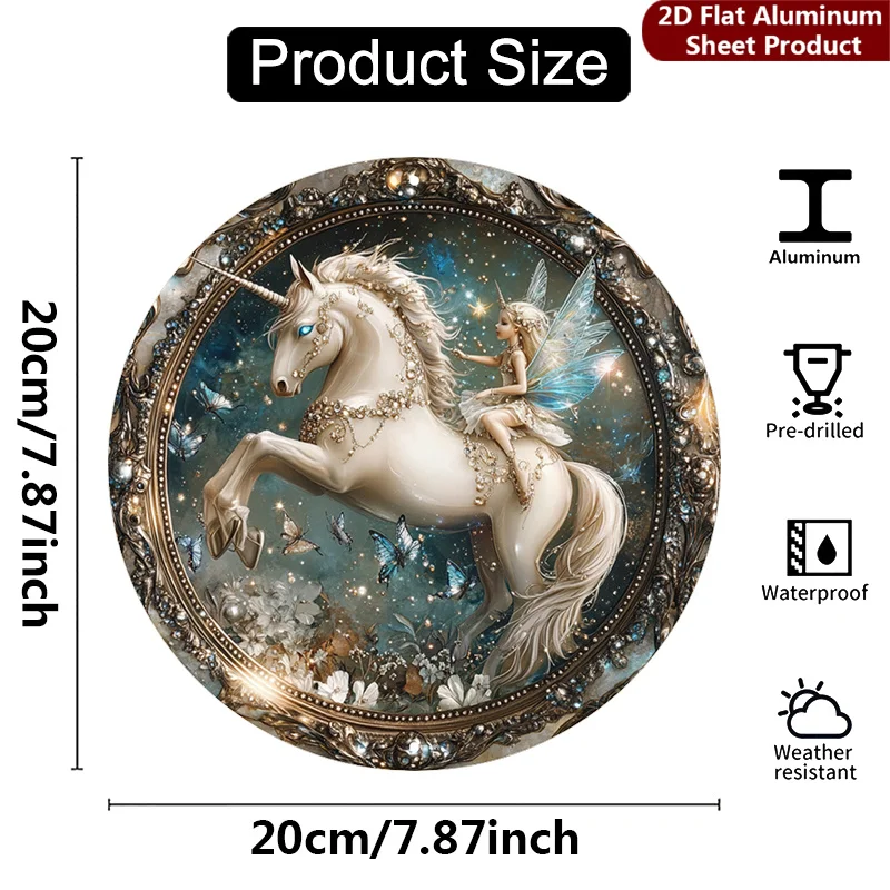 2D Flat, 1 Piece Pack, Magic Unicorn Hanging Sign, Ethereal Fairy Metal Wall Decor, Fantasy Art Decorative Sign, Suitable For