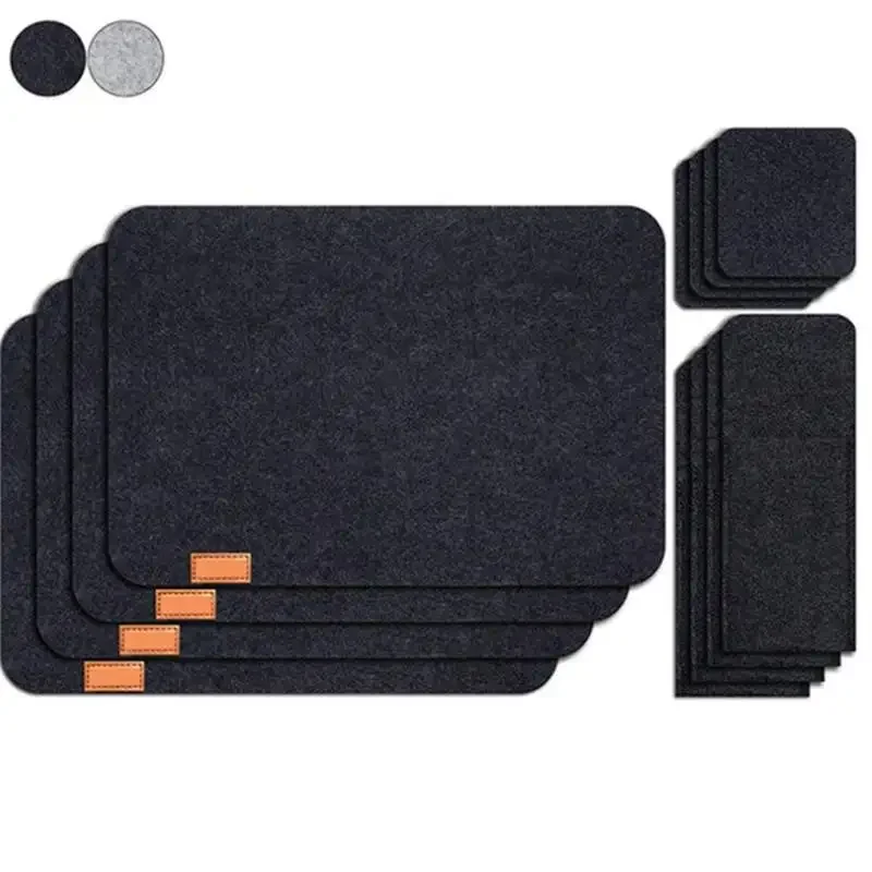 3pcs Washable Felt Placemats Table Mats Glass Knife Fork Coasters Cutlery Bags Set Insulation Pads Absorbent Non-slip Mat