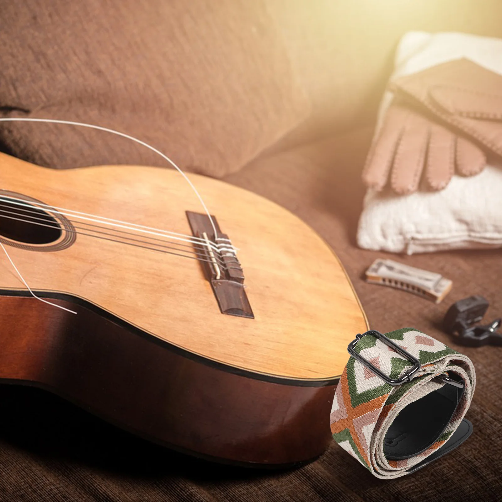 Correa de guitarra ajustable, diseño étnico bordado ancho para bajo eléctrico acústico, bandolera para ukelele, duradera, resistente al desgaste