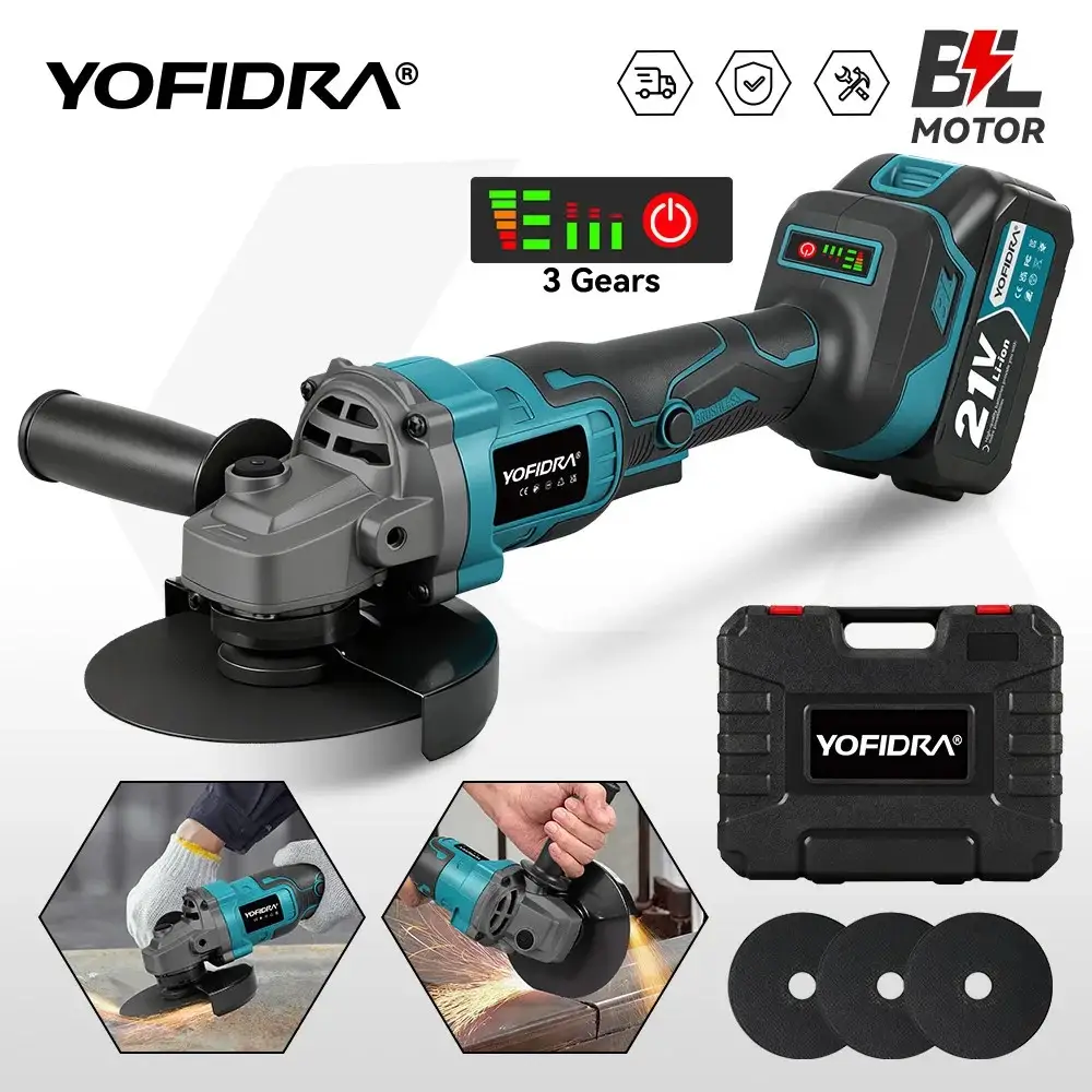 요피드라 125mm 브러시리스 앵글 그라인더 3단 무선 금속 목재 연마 절단 공구 (마키타 21V 배터리 핀용)