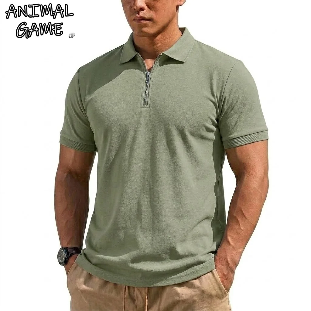 Summer Men's Henry Shirts Gym Man Short Sleeve T-Shirt Lightweight Zipper Tshirts Man Korean Quick Dry Shirts Men Clothes of Man