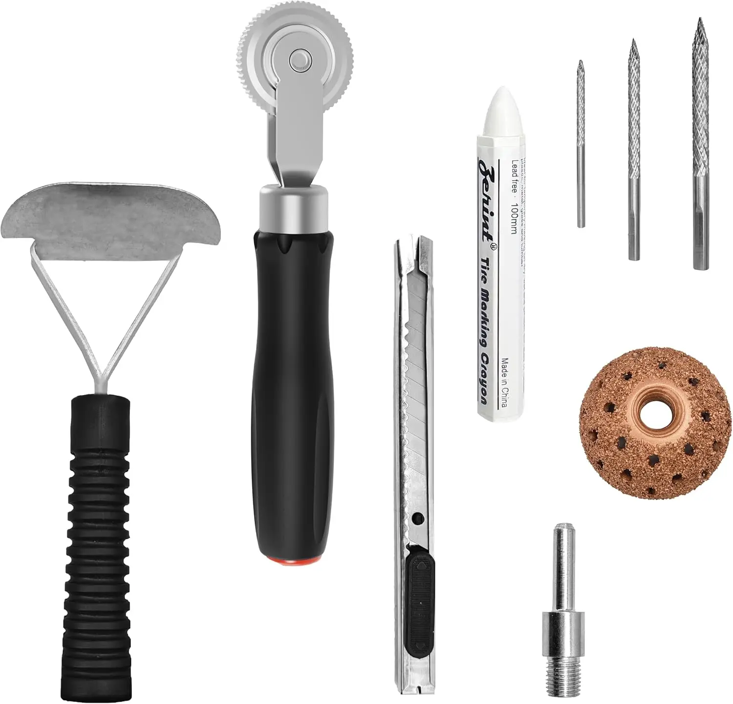 

Tire Repair Patch Kit - 42mm Steel Buffing Wheel, HSS Drill Bits (3/4.5/6mm), Knife & Wax Marker for Grinding, Polishing, Plug I