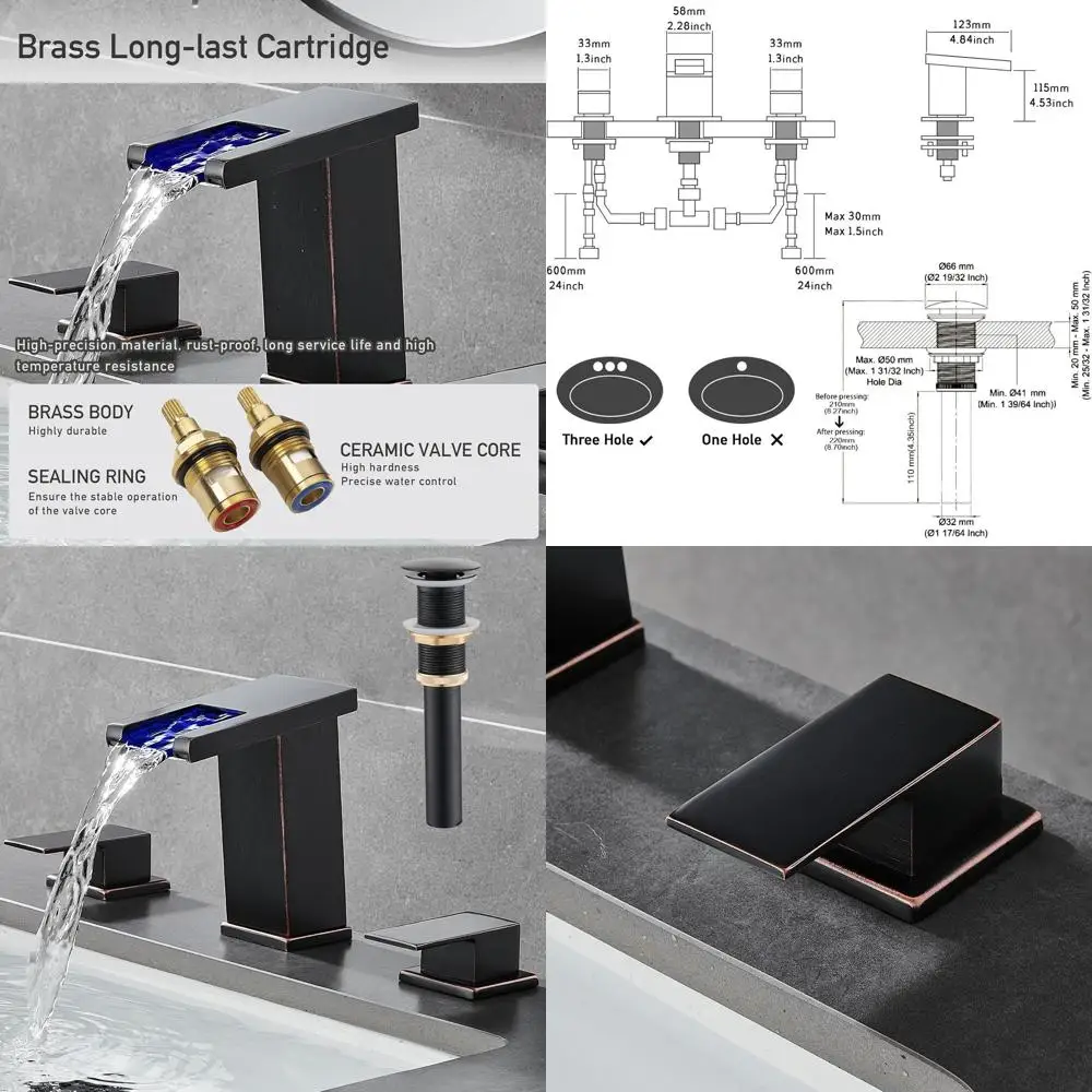 

8 Widespread Oil Rubbed Bronze 3-Hole Waterfall Bathroom Sink Faucet with Touch Controls