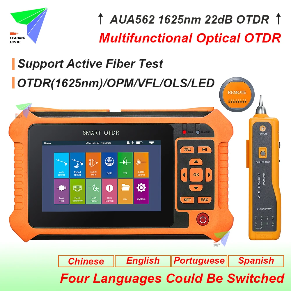 New OTDR AUA 562 UPC/APC 1625nm 22dB Fiber Optic Reflectometer Touch Screen VFL OLS OPM Event Map 4 languages can be switched