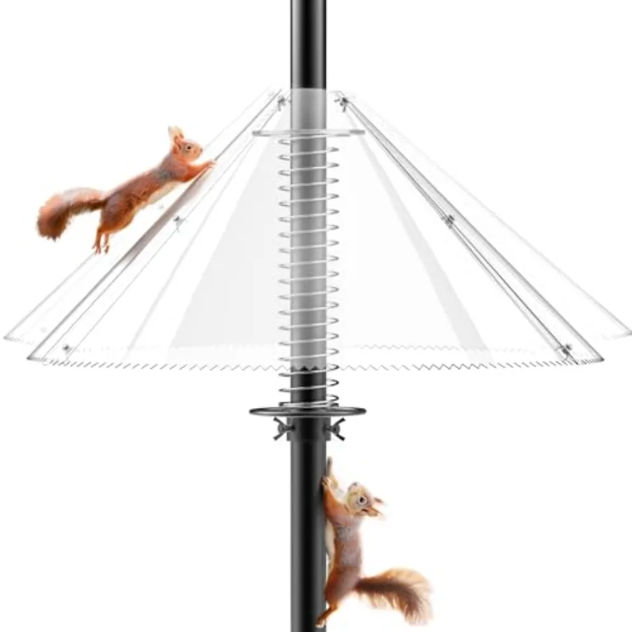 

Squirrel Baffle for Bird Feeder Pole - Dynamic Steel Spring-Loaded Wobble Defense 0.32" Thick Anti-Chew Polycarbonate Guard Fit