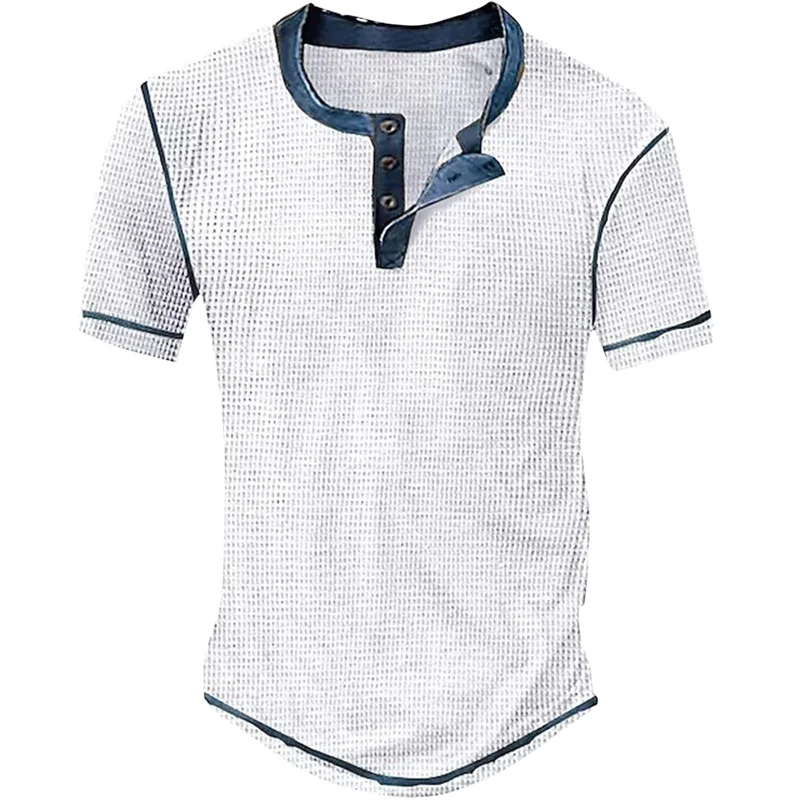 Herren V-Ausschnitt Knopfleiste Kurzarm-Oberteil Schnelltrocknend Herren Vintage-Kleidung Personalisiertes Sommer-Freizeit-T-Shirt Waffel-Großpullover – Detail 13