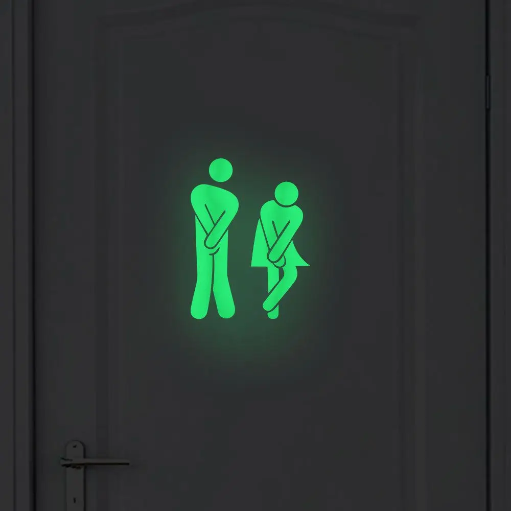 Fluorescent DIY Decoration Glow In The Dark Luminous Home Decor Toilet Sticker Indicator Label Washroom Door Sign Wall Sticker