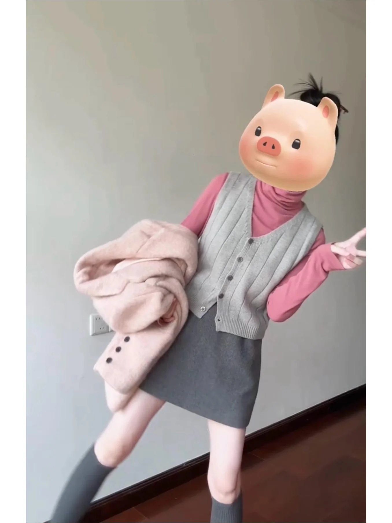 엘리 플러스 사이즈 가을 겨울 한국 스타일 여성 정장 하이 칼라 슬림핏 베스트 또는 스커트 4종 세트