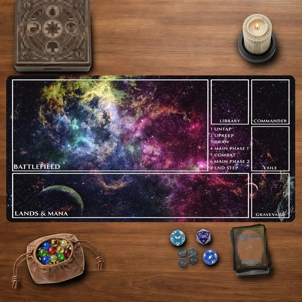 Universe Nebula Starfield Outer Space TCG Playmat 35X60CM Magic Card Battle Mat Non-Slip Durable Stitched Edge Tabletop Playmat