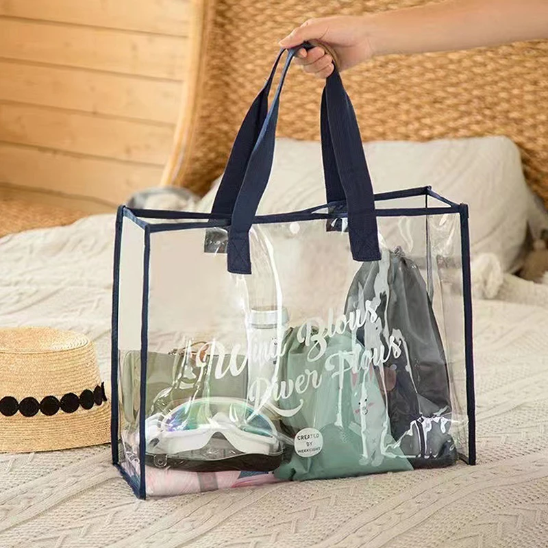 Transparent PVC Beach Bag Waterproof Portable Cosmetic Bag Large Capacity Travel Bag Wash Bag 47*15*35cm