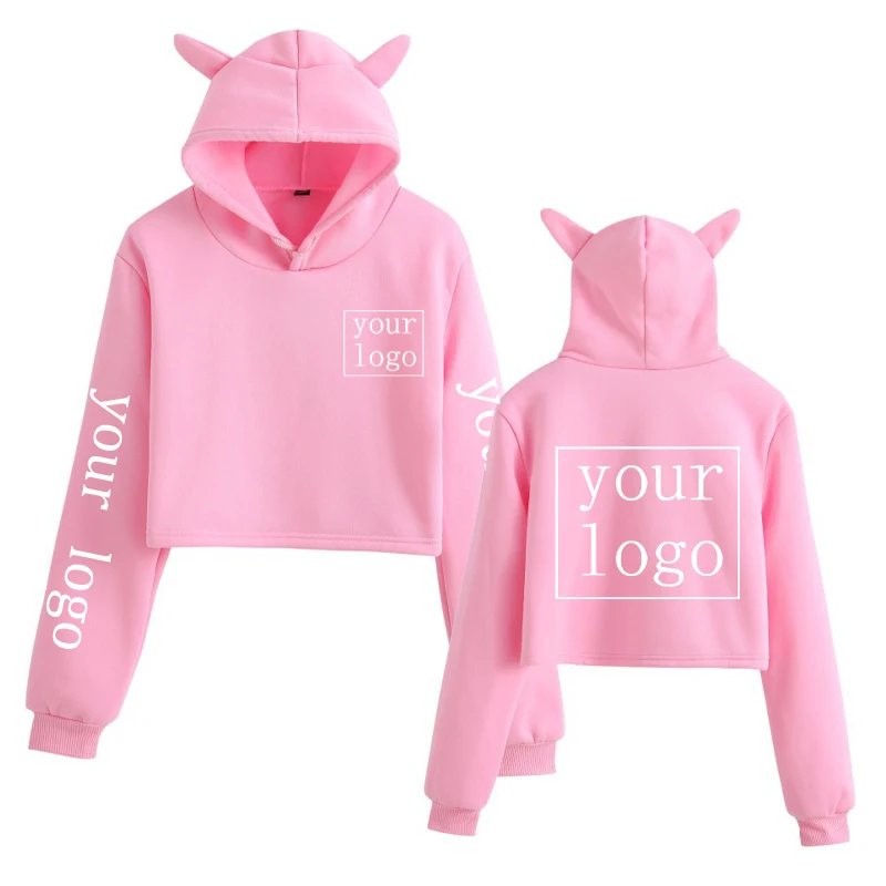 

Women's Fashion New Custom Crop Tops Your OWN Design Brand Logo/Picture Hoodies Harajuku Cute Cat Ears Personalized Clothing