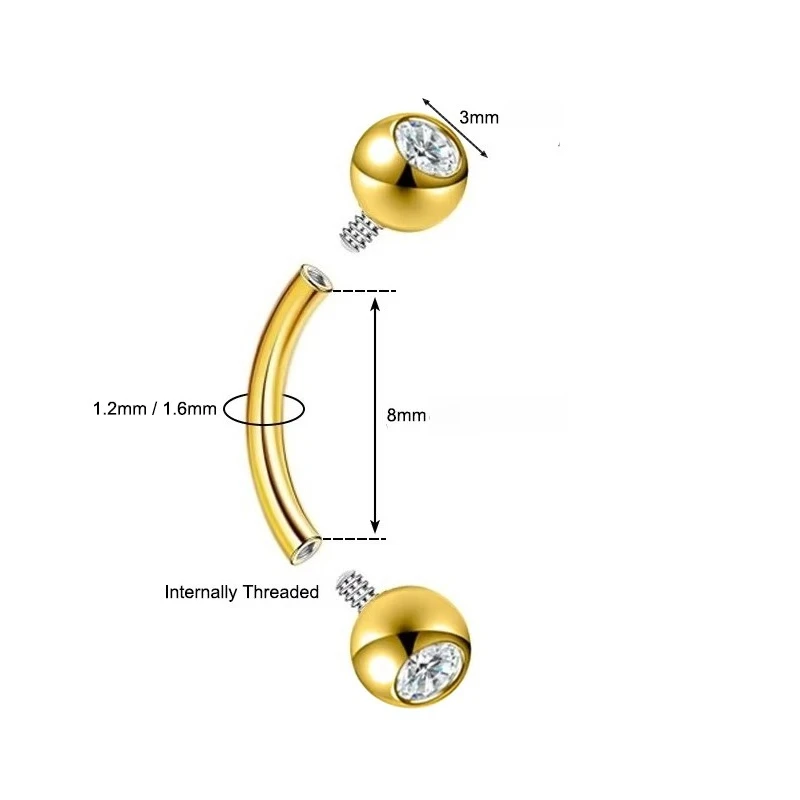 2PCS Body Jewelry 16G Daith Earrings Surgical Steel Rook Eyebrow Earring Double Gem CZ Barbell Piercing Jewelry for Women Men