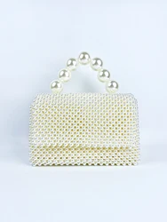 Unique and minimalist handmade beaded large pearl handbag with a niche, versatile and high-end square beaded bag