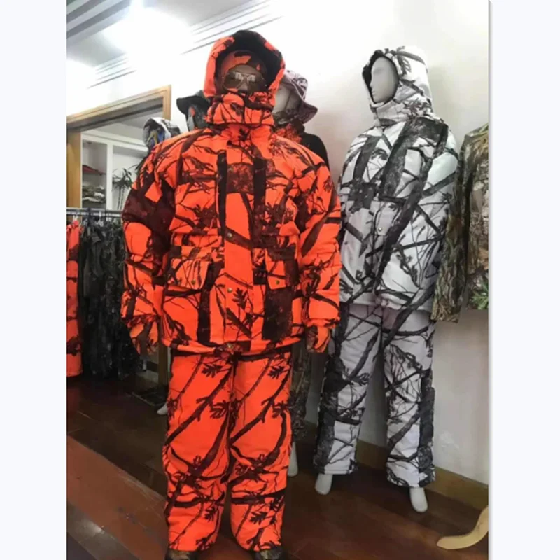 Outdoor Hunting Camouflage Set Cotton Jacket Warm Loose Fitting Waterproof Stormsuit Fishing Birdwatching Ski Bionic Suit Winter