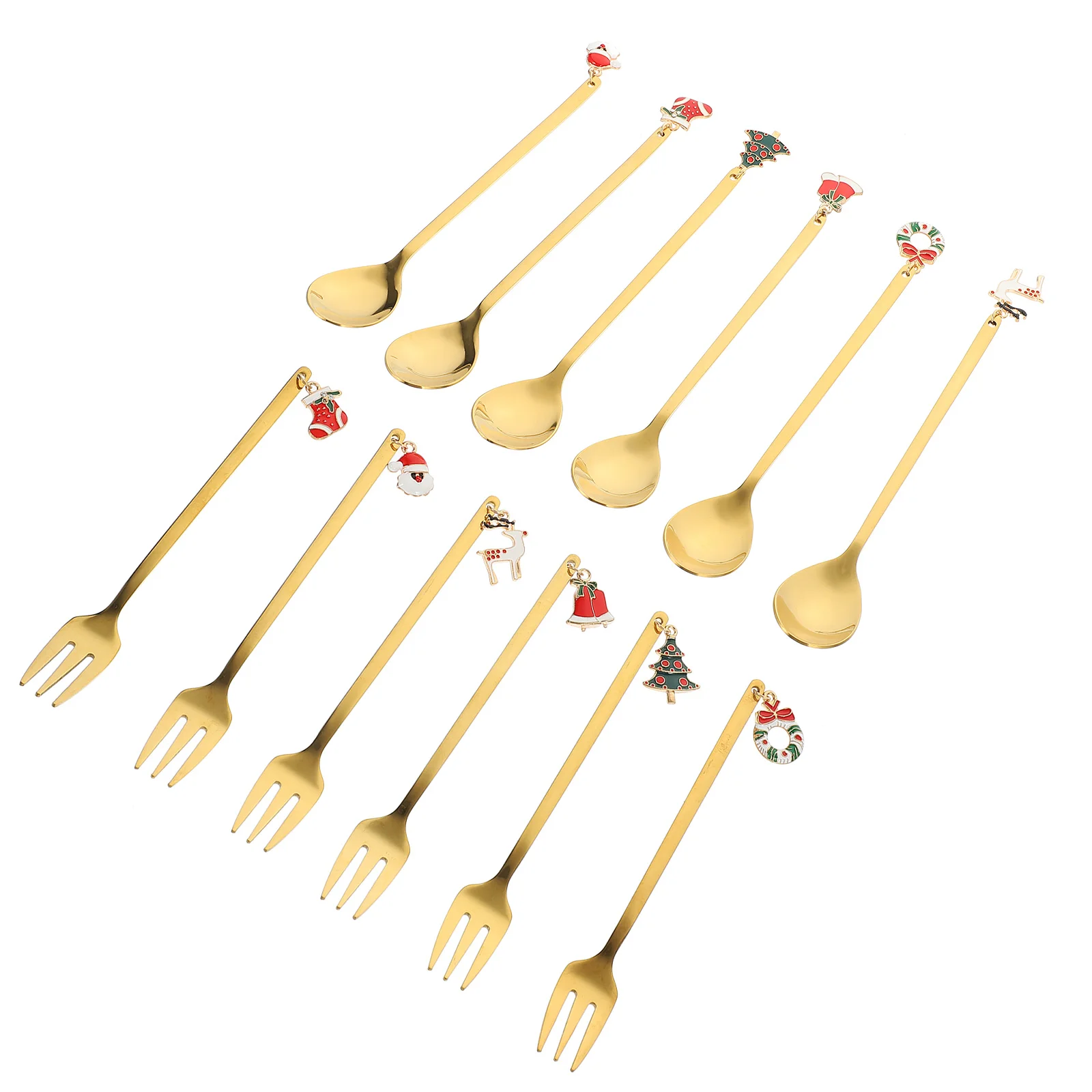 

1Set Christmas Fork and Spoon Set Stainless Steel Kitchen Utensils Integrated Molding Comfortable Handle Perfect for Parties