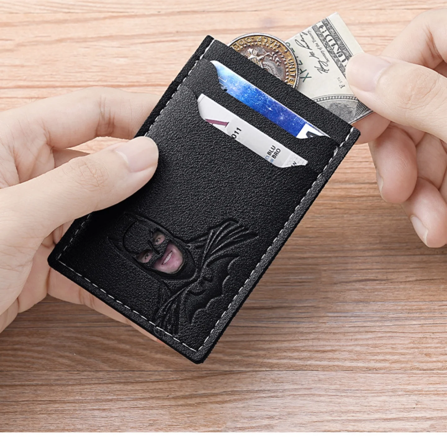 Anime Superhero Bruce Wayne Batman PU Leather Hollow‑Out Card Holder Unisex Style Portable ID License Wallet Unisex Style view 6
