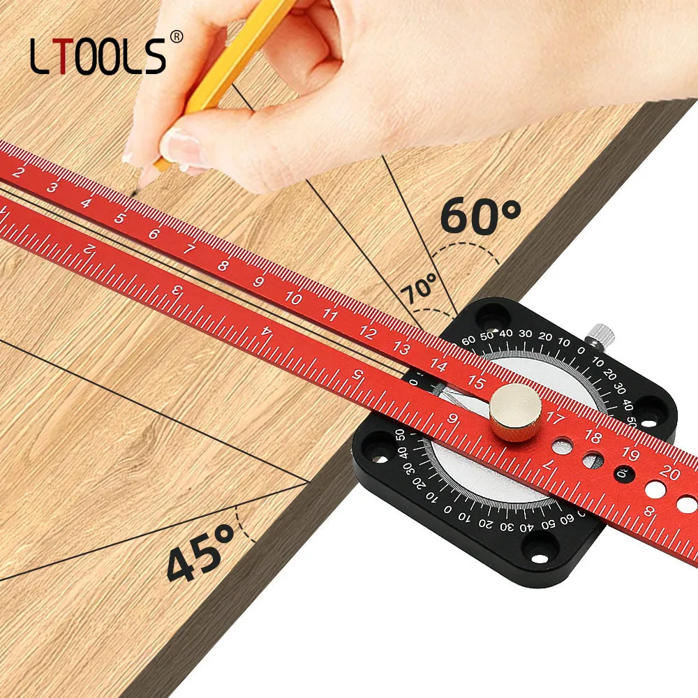 360 ° Compass Angle Scribing Ruler Aluminium Alloy Rotatable Drawing Line Ruler Parallel/Vertical Marking DIY Measurement Tools