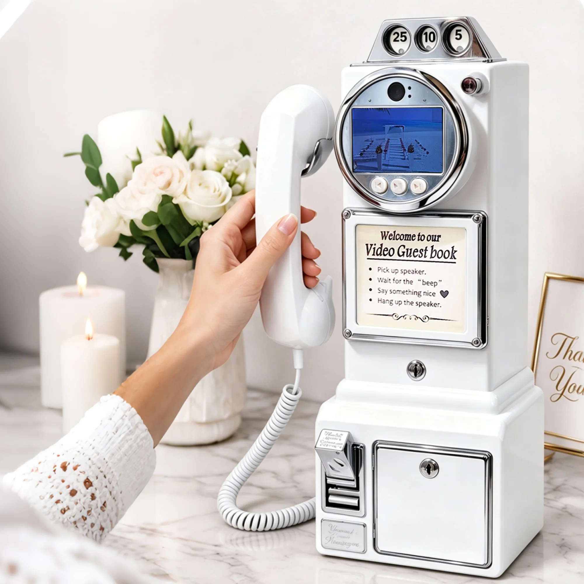 Video Guestbook Wedding phone Retro 2K Video Message Telephone for Weddings Banquet Birthday Party Blessing Video Sign-in Record