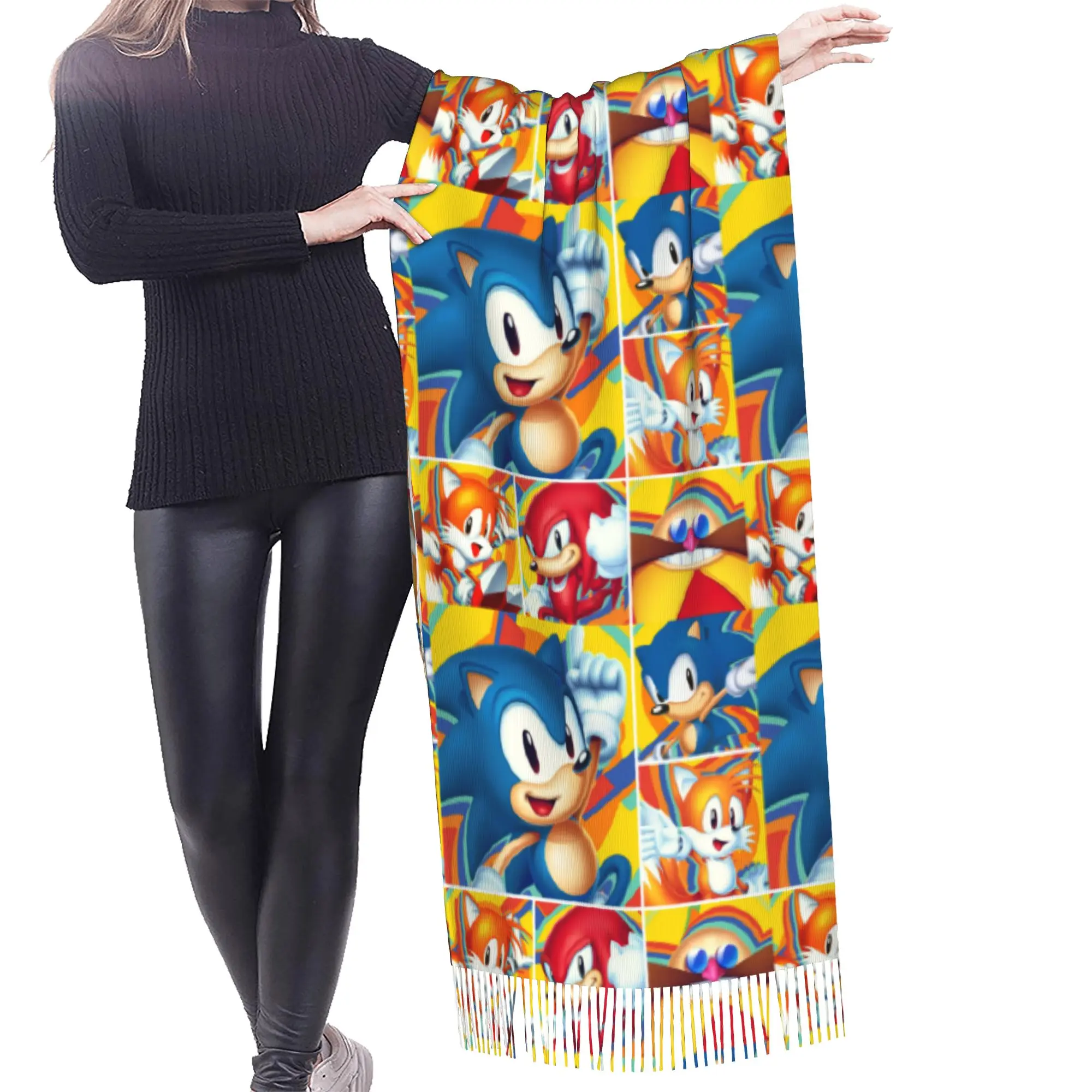 Custom Print S-Soniced Cartoon Scarf Women Men Winter Warm Scarves Video Game Shawls Wraps