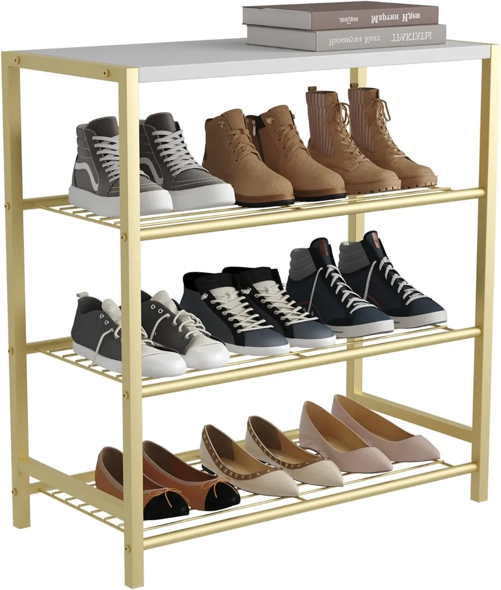 

HOMEFORT 4-Tier Shoe Rack, Narrow Shoe Organizer for Closet Entryway, Small Shoe Rack Table with Durable Metal Shelves, Gold