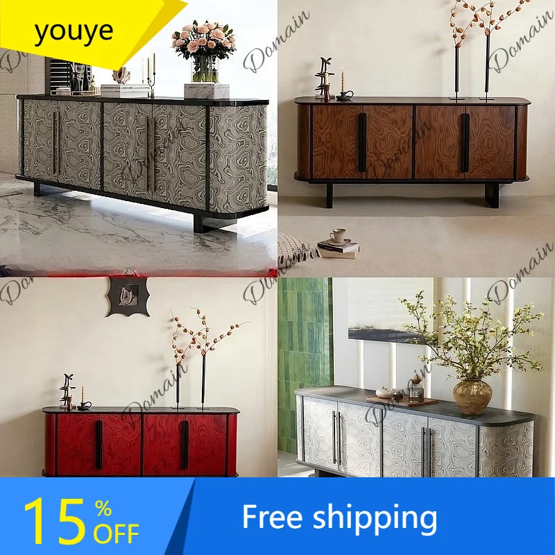 N80 Mid-Century Modern Painted Sideboard Solid Wood Entryway Cabinet Multifunctional Burl Grain Storage Buffet