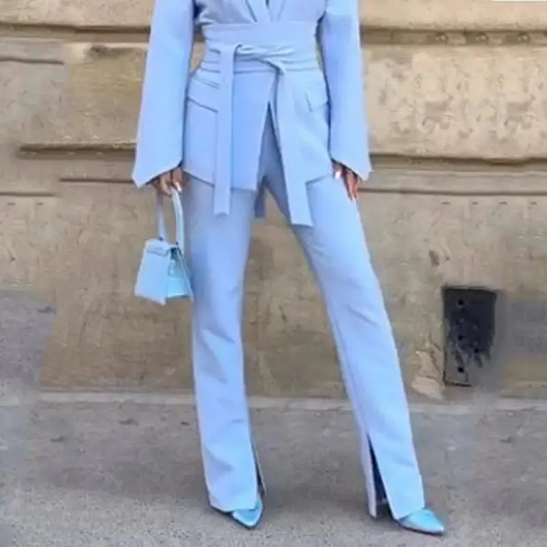 

Faionable Casual Pure Color Collared Two-Piece Set Women's Long Sve Long Pants Work orm Student School orm