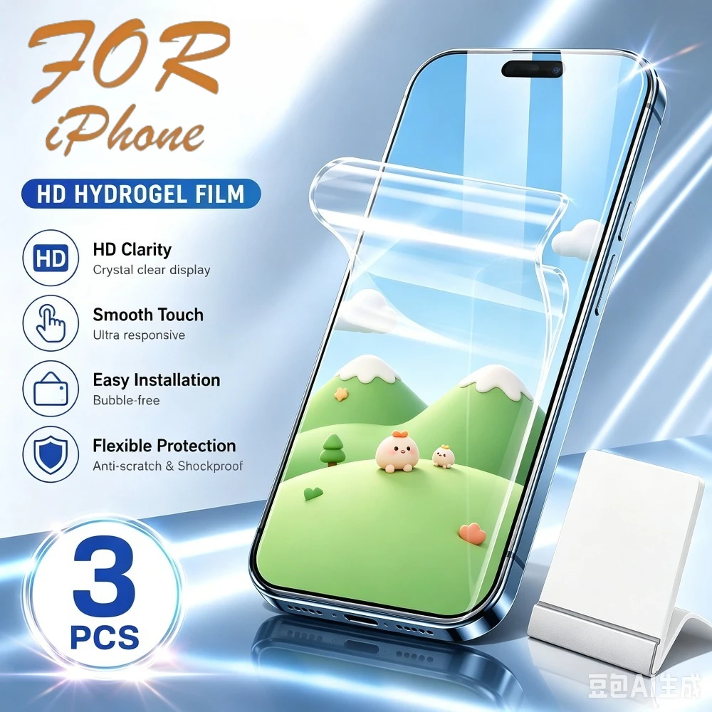 

3Pcs Full Cover Hydrogel Film for iPhone 17 16 15 14 Pro Max 17e 16e Air 13 12 Pro 15 14 Plus High Definition Screen Protector