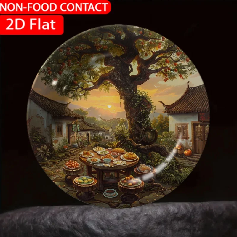 1pc Oriental Rustic Tree Orange Ceramic Plate Non-Food Contact, Home Desktop Ornament, Living Room And Bedroom Decoration,