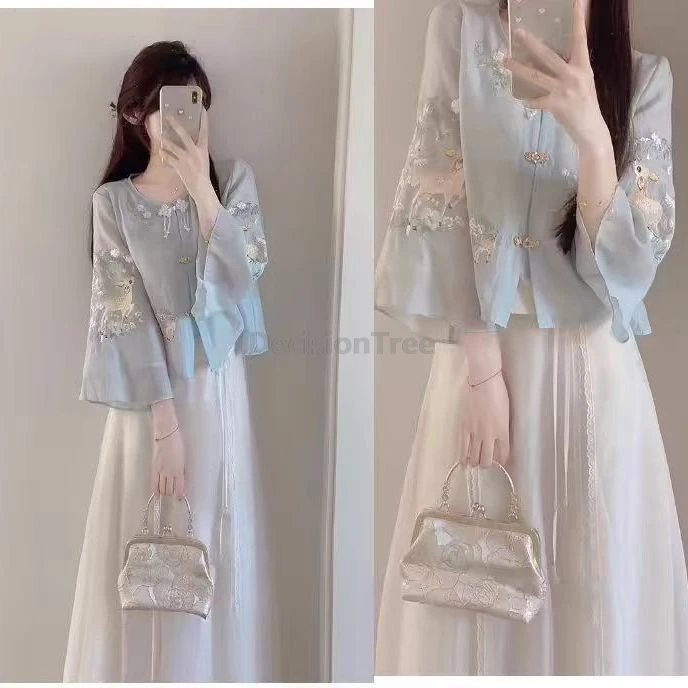 

2025 fairy gauze embroideried chinese clothing set literature art national style tea garment vintage gentle graceful clothes